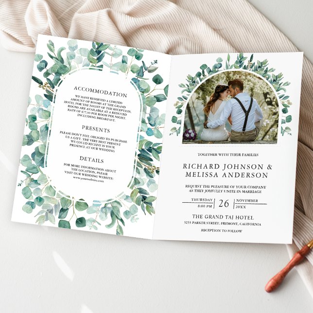 Convite Casamento Código QR Tudo em Um Foto Eucalipto Rúst (Criador carregado)