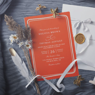 Convite Casamento Código QR Único Retro Laranja Brilhante