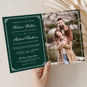 Convite Casamento Código QR Verde Esmeralda Foto Minimalis