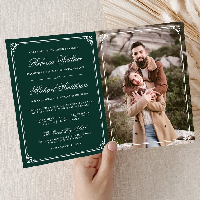 Convite Casamento Código QR Verde Esmeralda Foto Minimalis (Criador carregado)