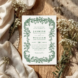 Convite Casamento Código QR Verde Fé Evergreen Vintage