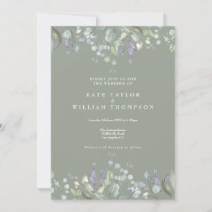 Convite Casamento Código QR Verde Floral Lilás Sage