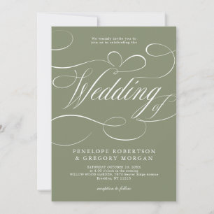 Convite Casamento código QR verde Sage caligrafia moderna