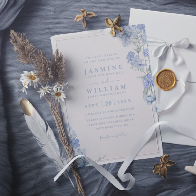 Convite Casamento Código QR Virtual Elegante Aquarela Azul (Criador carregado)