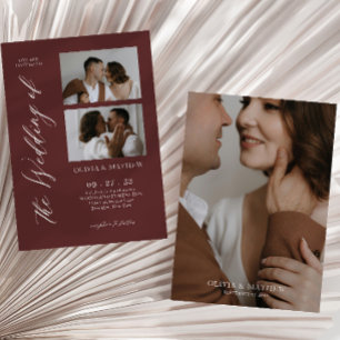 Convite Casamento Colagem de Fotos em Script Burgundy Mal-