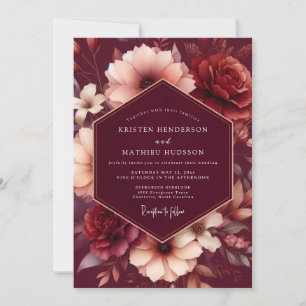 Convite Casamento Colheita Floral Marrom Vermelho Sombrio