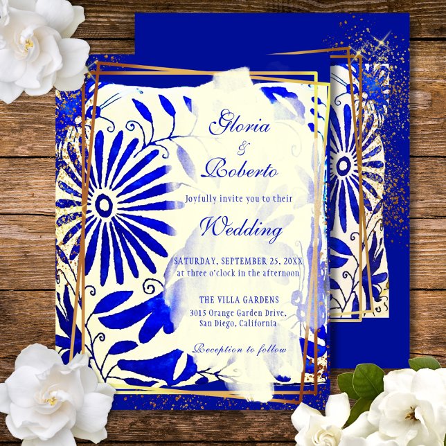 Convite Casamento Colorido Blue Talavera Mexicano (Criador carregado)