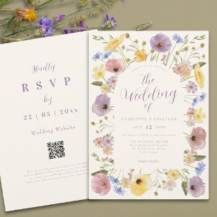 Convite Casamento Colorido Boho de Flores Silvestres