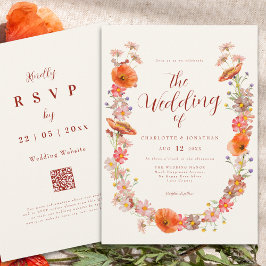 Convite Casamento Colorido Boho de Flores Silvestres de Ou