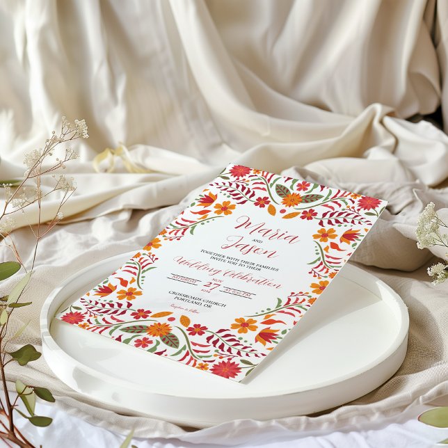 Convite Casamento Colorido de Boda Fiesta, Floral Mexicano (Mexican Floral Boda Fiesta Colorful Wedding Invitation)