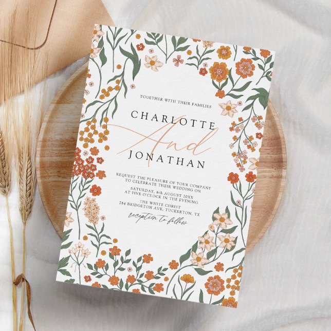 Convite Casamento Colorido de Fera Floral Whimsical (Criador carregado)