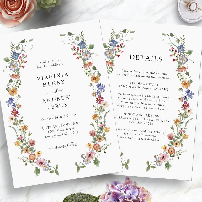 Convite Casamento Colorido de Flor Selvagem (All in One Colorful Wildflower Wedding Invitation by Painted Paperie
)