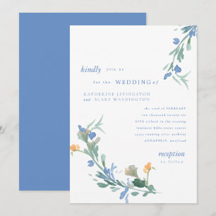 Convite Casamento Colorido de Flor Silvestre Azul