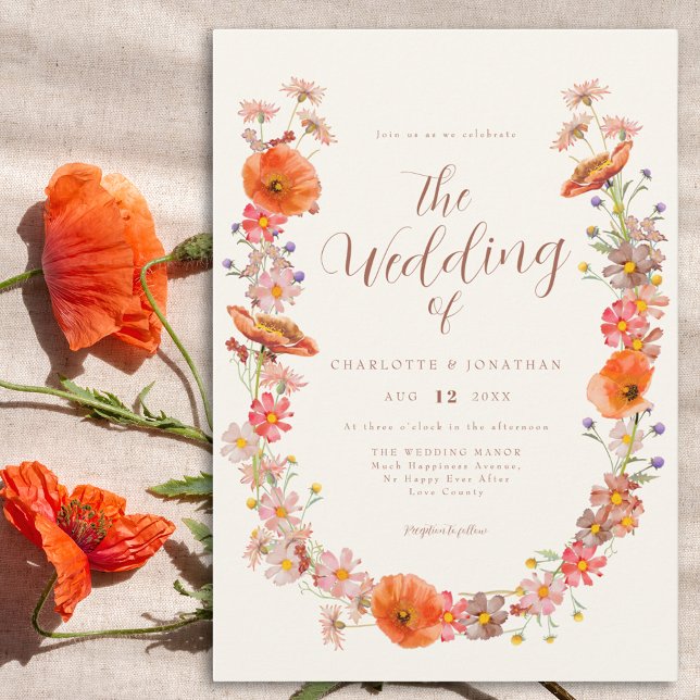 Convite Casamento Colorido de Flores Selvagens (Elegant wildflower watercolor floral wedding invitation)