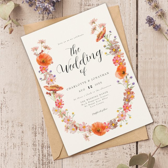 Convite Casamento Colorido de Flores Selvagens (Wildflower watercolor florals wedding invitation)