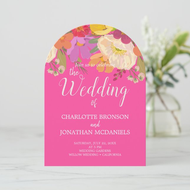 Convite Casamento Colorido de Jardim Floral de Verão (Em pé/Frente)