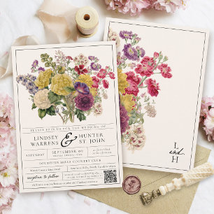 Convite Casamento Colorido de Jardim Floral Romântico Vint