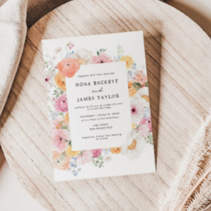 Convite Casamento Colorido de Moldura Floral Pastel