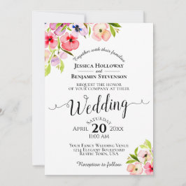 Convite Casamento Colorido de Panteras de Aquarelas e Flor