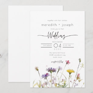Convite Casamento Colorido de Primavera Boho Wildflower