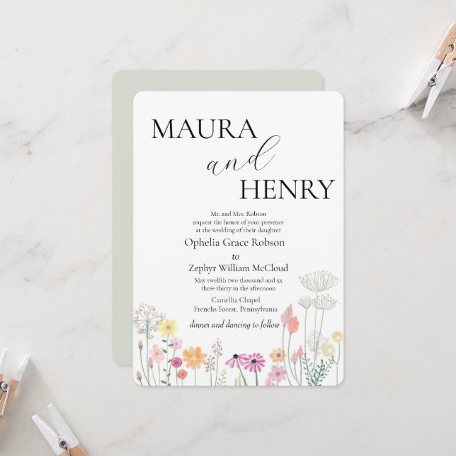 Convite Casamento Colorido de Primavera Wildflower (Frente/Verso In Situ)