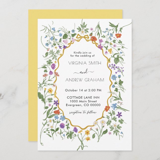Convite Casamento Colorido de Primavera Wildflower Elegant (Frente/Verso)