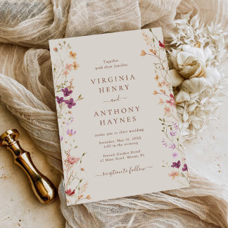 Convite Casamento Colorido de Primavera Wildflower Meadow 