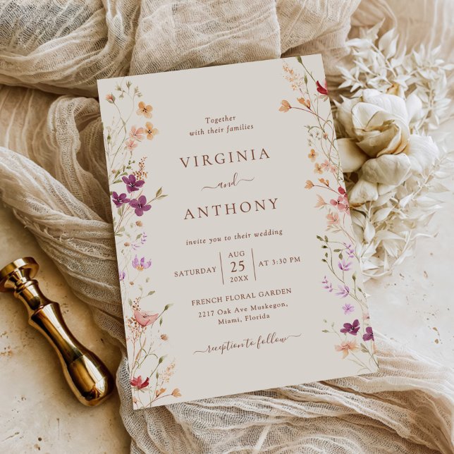 Convite Casamento Colorido de Primavera Wildflower Meadow  (Criador carregado)