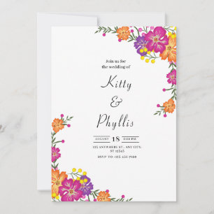 Convite Casamento Colorido de Primavera Wildflower Meadow