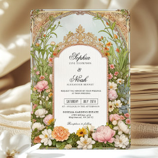 Convite Casamento Colorido de Primavera Wildflower Vintage