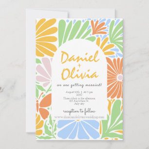 Convite Casamento Colorido de Quadro Floral Retro