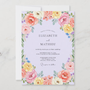 Convite Casamento Colorido de Ranunculus Eucalipto Lilás