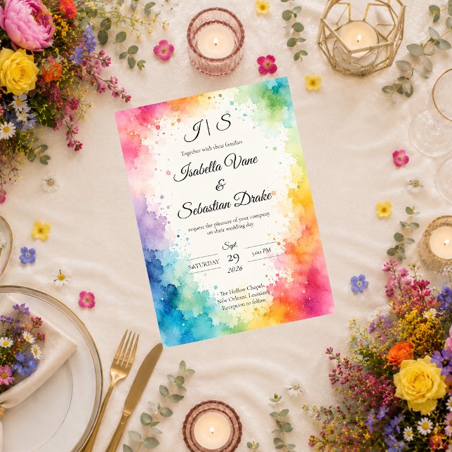 Convite Casamento Colorido em Aquarela (Criador carregado)