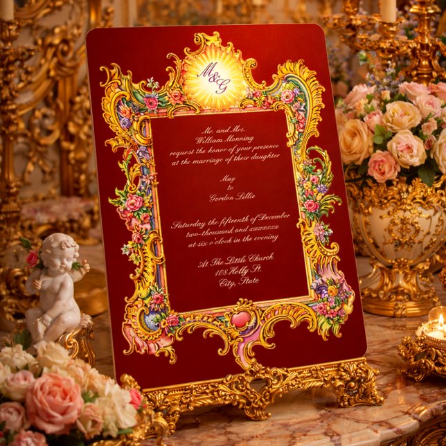 Convite Casamento colorido em estilo Barroco Rococó retrô (Criador carregado)