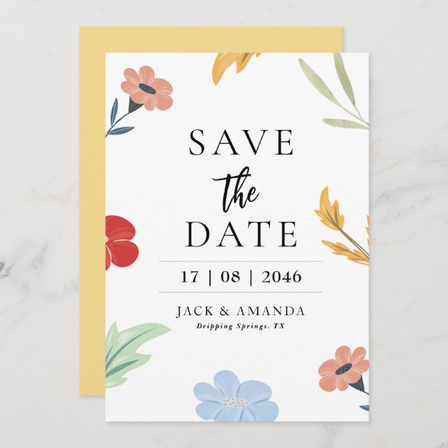 Convite Casamento Colorido Feliz Salve as Datas (Frente/Verso)