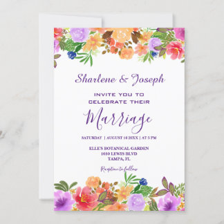Convite Casamento Colorido Floral Watercolor