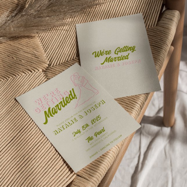 Convite Casamento Colorido Retro Divertido à Mão (Criador carregado)