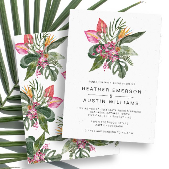 Convite Casamento Colorido Tropical (Tropical Colorful Floral Wedding Invitation by Painted Paperie
)