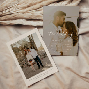 Convite Casamento com 2 Fotografias do Script Beige Modern