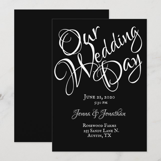Convite Casamento com a Fonte Black & White Pretty Script (Frente/Verso)