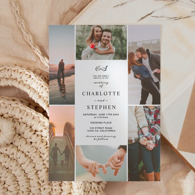 Convite Casamento com a grelha de fotografias das iniciais (Criador carregado)