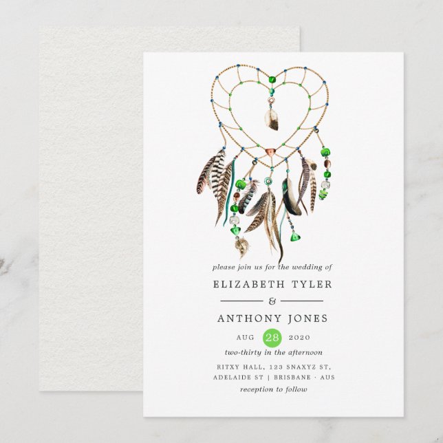 Convite Casamento com a lenda índia Tribal Boho (Frente/Verso)