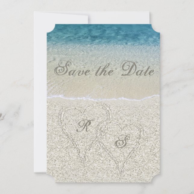 Convite Casamento com a praia Glitter Sandy Salve a Data (Frente)