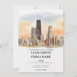 Convite Casamento com a Silhueta de Chicago