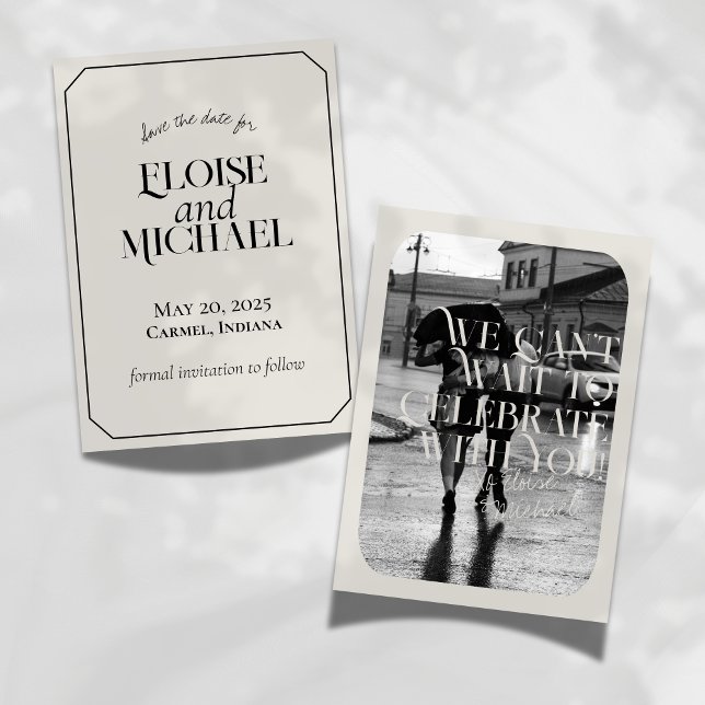 Convite Casamento com a Tipografia do Dinheiro Antigo Mode (Announce your special day with this Modern Save the Date Card featuring bold arched typography and a)