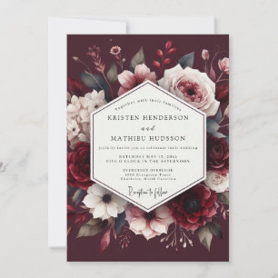 Convite Casamento com Abraço Floral Borgonha