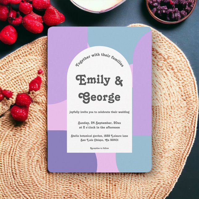 Convite Casamento com Abstrato Azul Roxo do Pastel Moderno (Criador carregado)