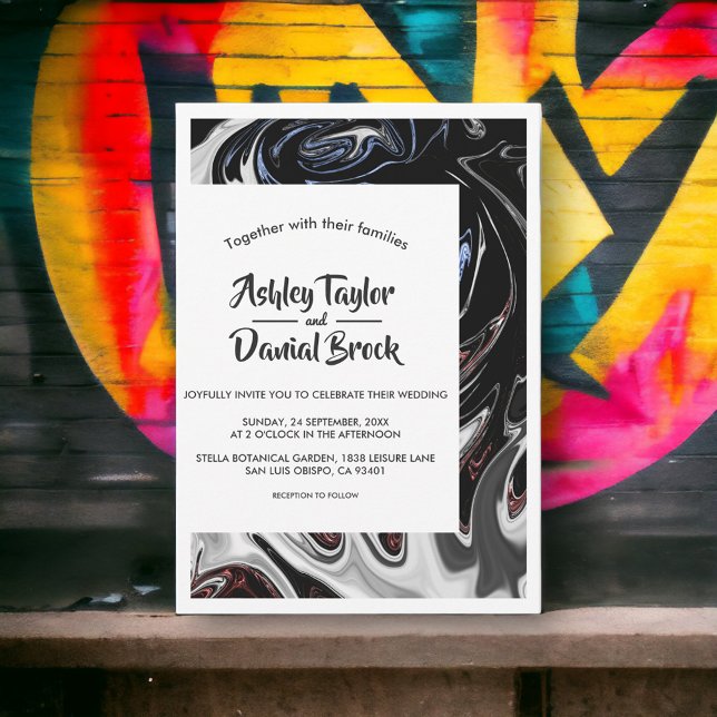 Convite Casamento com Abstrato de Chamas Azuis Negras Míni (Criador carregado)