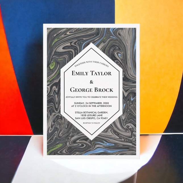 Convite Casamento com Abstrato de Cinza de Ondas de  Mínim (Criador carregado)