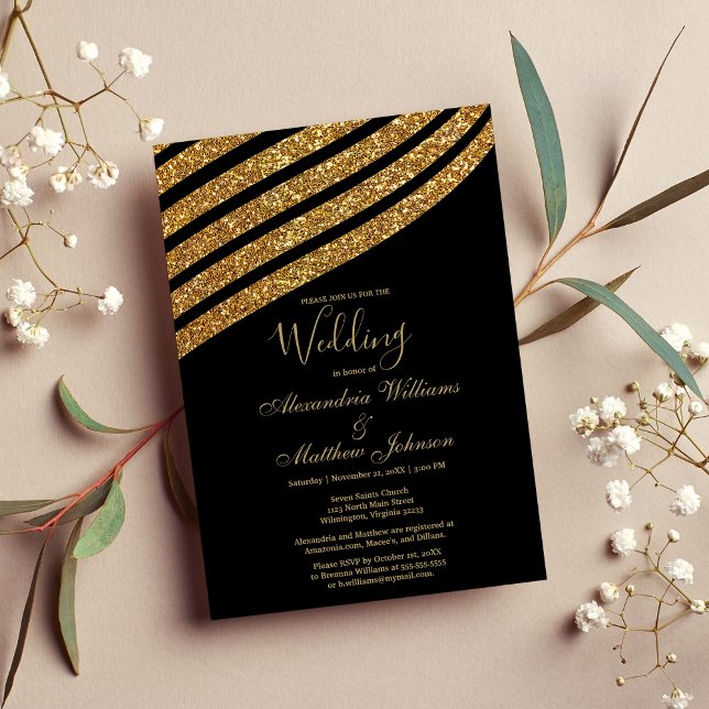 Convite Casamento com abstrato de dourado preto geométrico (Geometrical black gold glitter abstract Wedding)